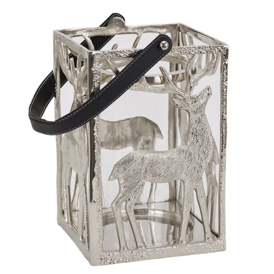 Silver Stag Hurricane Square Lantern With Black Strap