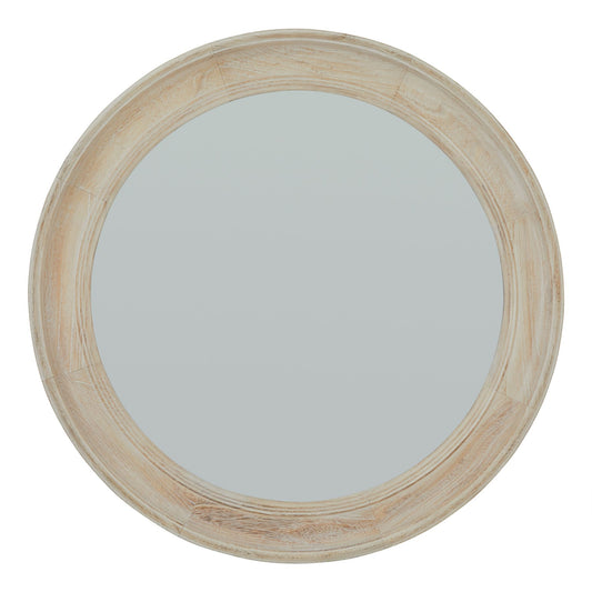 Washed Wood Round Framed Mirror