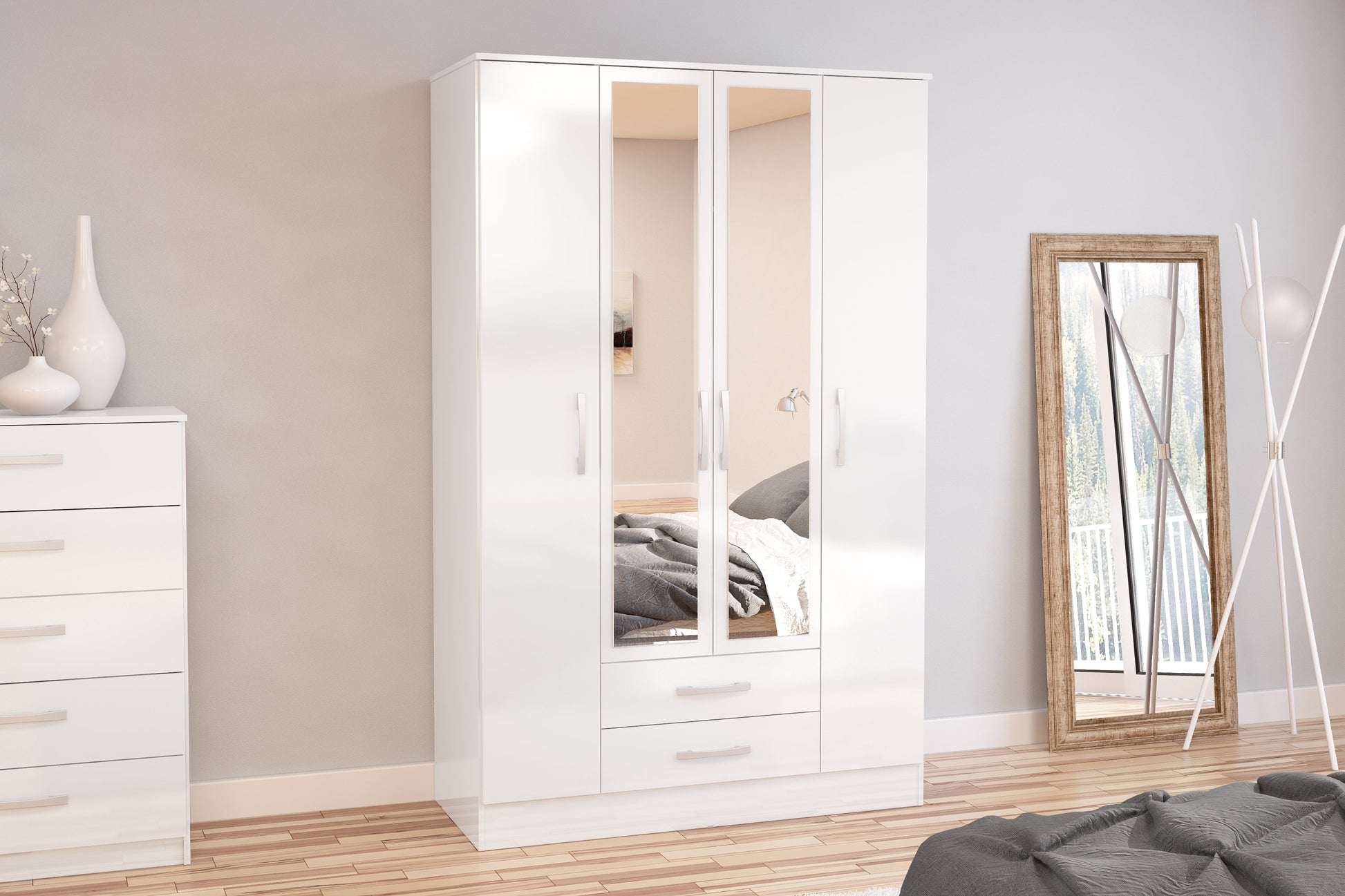 Lynx 4 Door 2 Drawer Wardrobe With Mirror-0