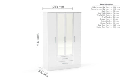 Lynx 4 Door 2 Drawer Wardrobe With Mirror-6