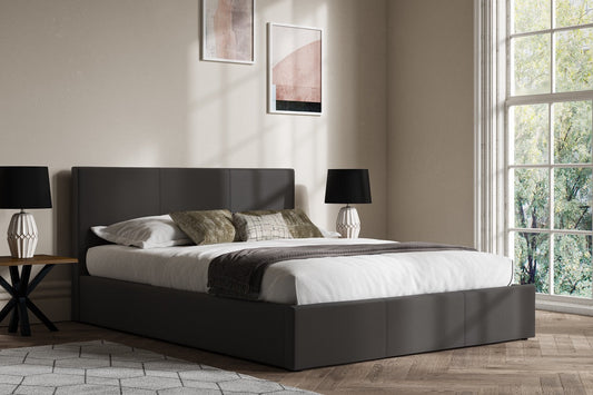 Madrid Faux Leather Ottoman Bed Grey - King-0