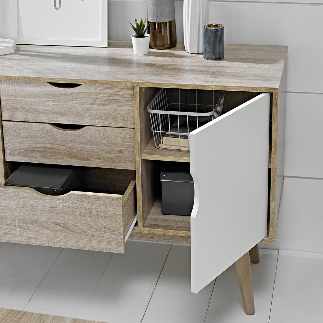 Scandi Oak 2 Door Sideboard White-2